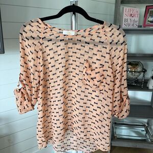 Semi sheer‎ Collective Concepts mini bow tie print 3/4 sleeve blouse sz XS
